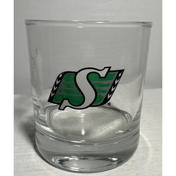 Saskatchewan Roughriders CFL Football Logo Low Ball Whiskey Glass 3.5" Tall - Picture 1 of 5